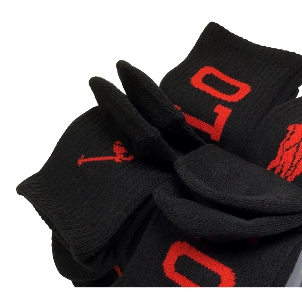 Polo Ralph Lauren 6 Pack Boys Socks Size 9-11 Black Red Pony Logo Crew Athletic